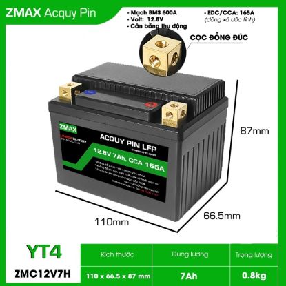 Ảnh của Bình Acquy Pin LFP (LiFePO4) 12V 7Ah, size YT4 Dùng cho xe máy - mô tô 150cc